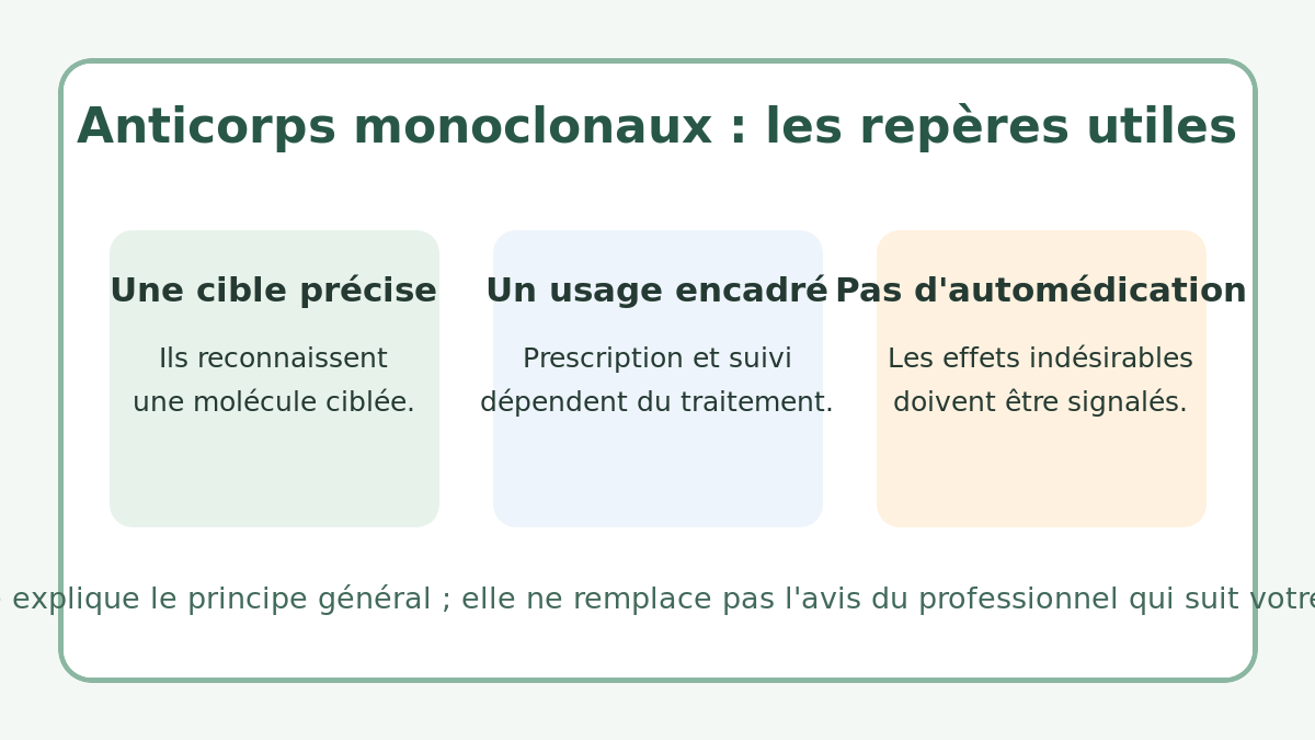 Schéma récapitulatif des repères sur les anticorps monoclonaux