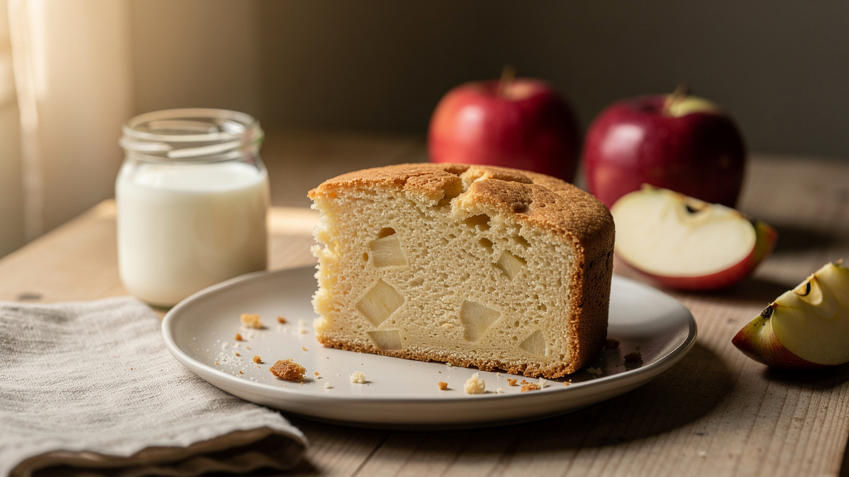 Part de gâteau au yaourt sans sucre ajouté, pomme et yaourt nature