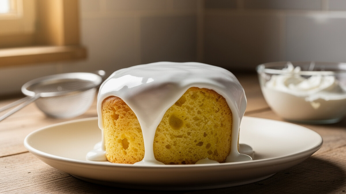 Gâteau au citron nappé d’un glaçage blanc lisse au sucre glace