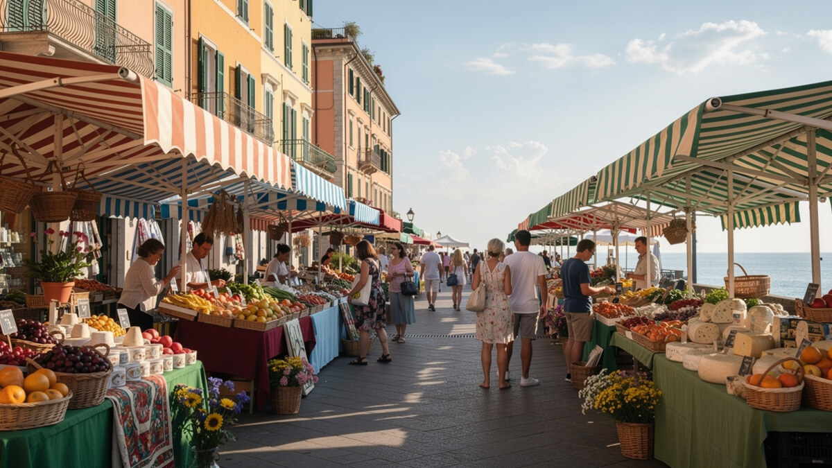 Marché en plein air sur le front de mer de Vintimille